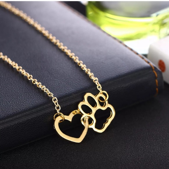 Pawsitively Posh Jewelry - {ARIANNA} Puppy love paw & heart gold necklace